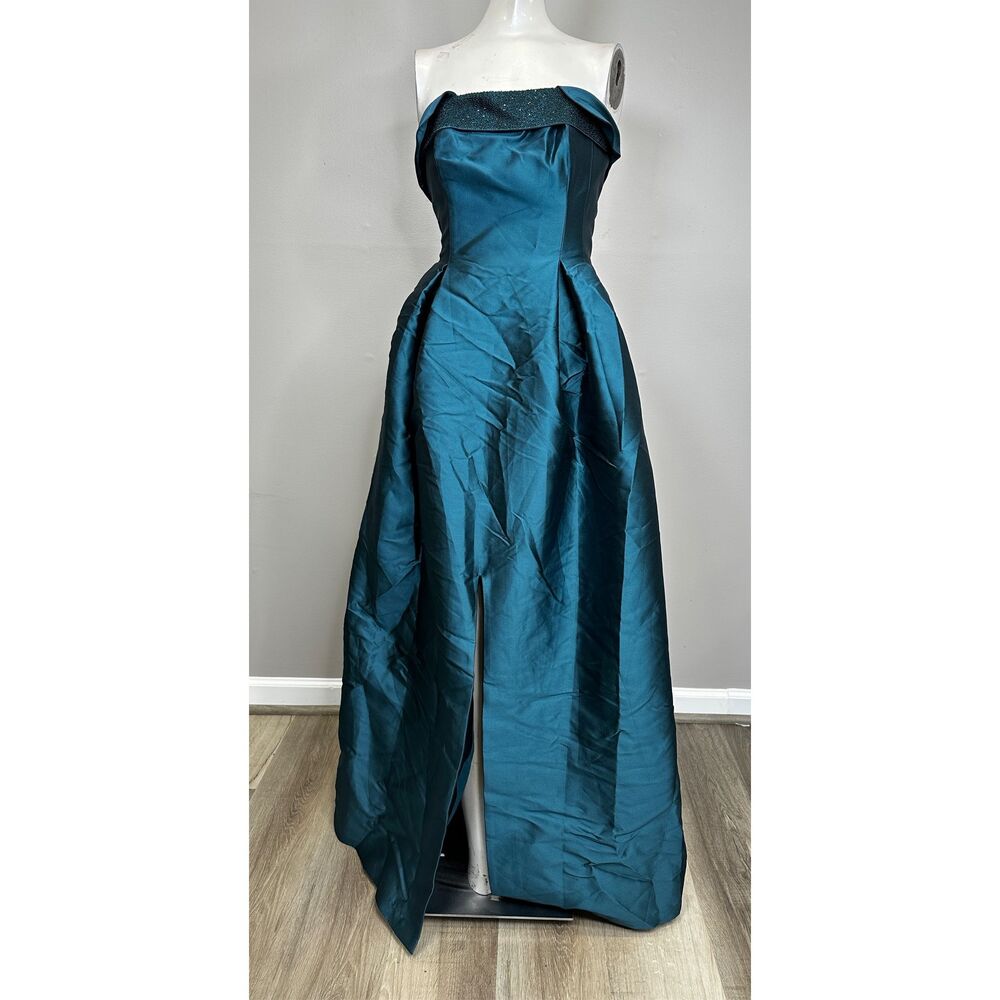 Sachin + Babi Teal Strapless Maxi Gown with Fold-Over Bodice